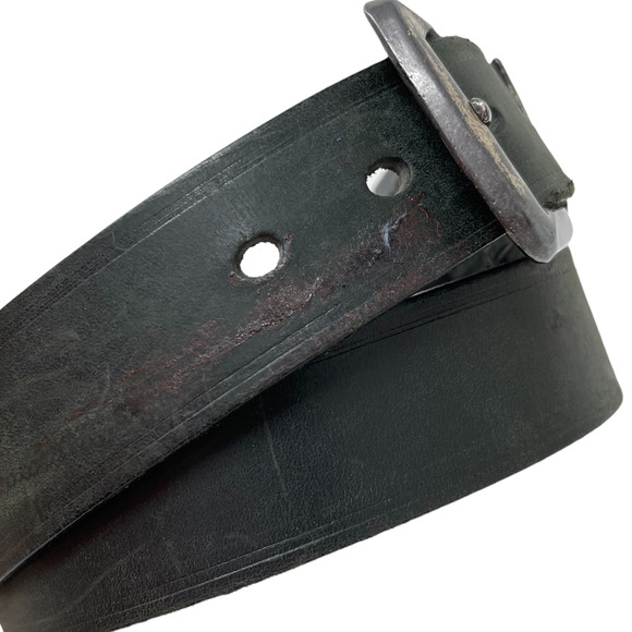 Vintage 90s Guess Black Leather Belt 36 Made in USA Triangle Logo Distressed - Picture 4 of 6